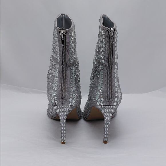 Steve Madden Crossing Silver Rhinestone Ankle Boots 10M Sparkle Stiletto Heels - Picture 4 of 12